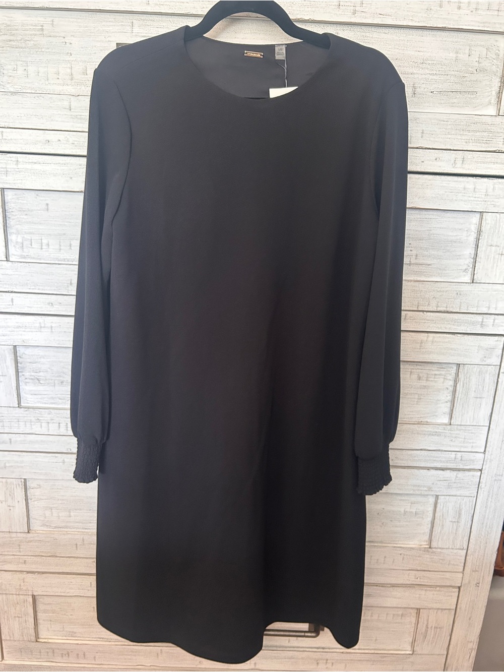 T Tahari Black Long Sleeve Shift Dress with Smocked Cuffs